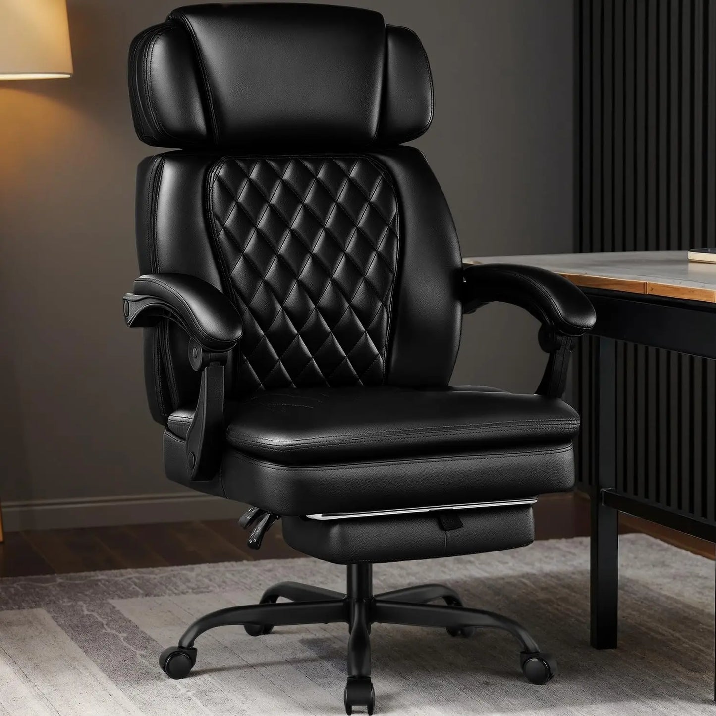 400lbs Executive Office Chair with Foot Rest for Heavy People, Ergonomic Big and Tall Desk Chair with Adjustable, Customized