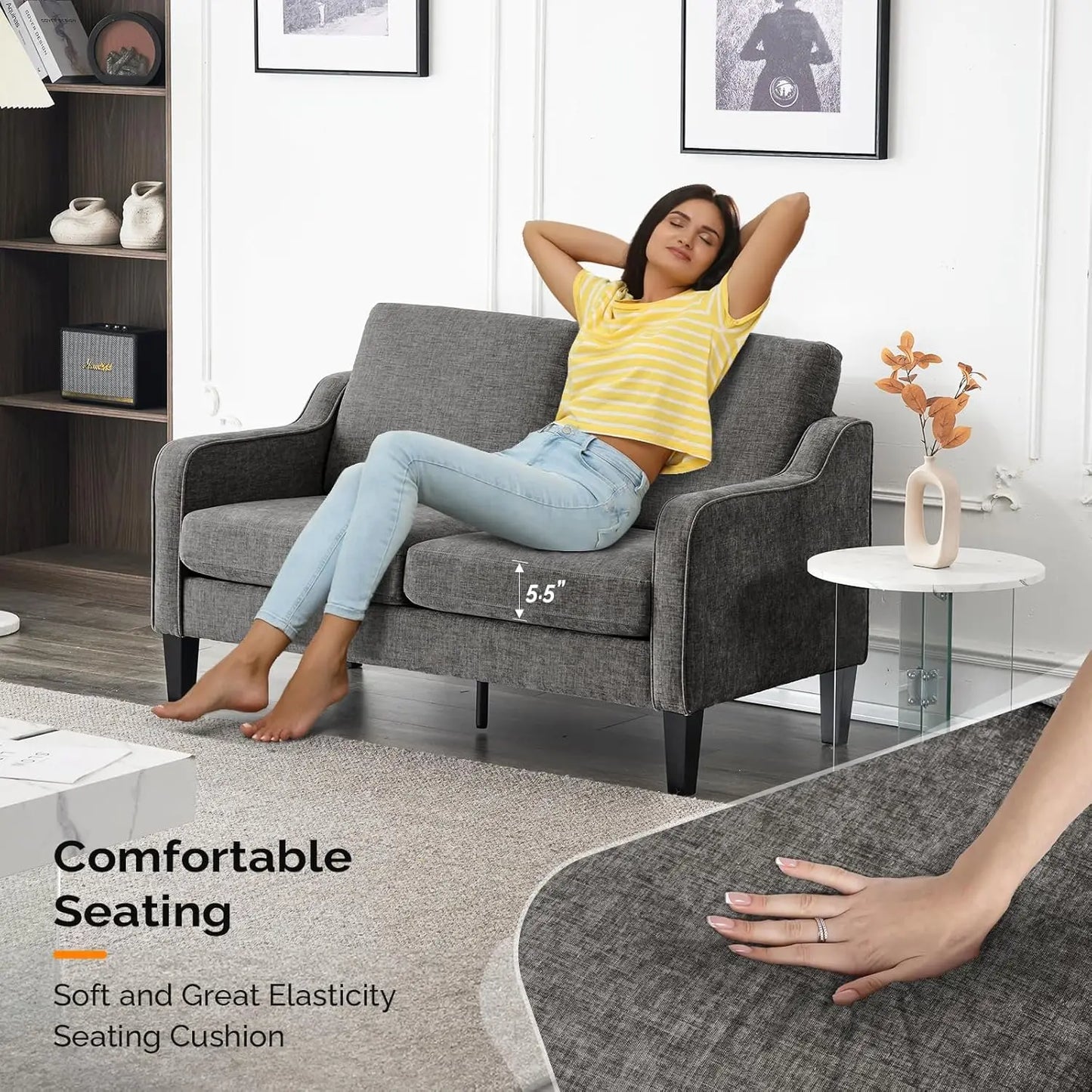 53" Wide Love Seat, Mid-Century Modern Loveseat Sofa Couch with Solid Legs, 2 Seater Sofa Couches with Scooped, Customized