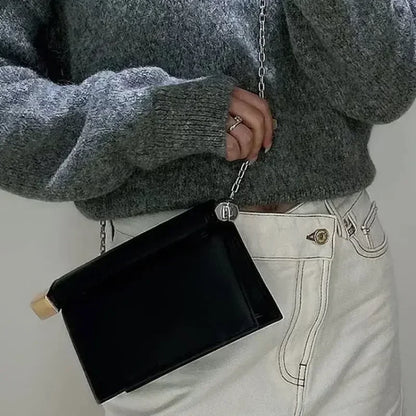 2025 New Retro Style pu Leather Shoulder Chain Crossbody Flip Cover Accordion Bags Small Square Bag Women's Handbag
