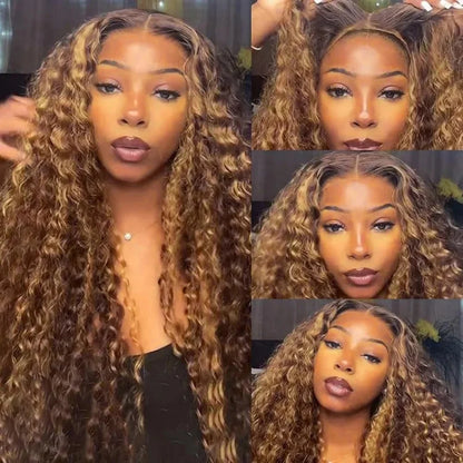 360 4/27 Full Lace Wig Human Hair Invisible Strap 250 Density Deep Wave HD Lace Frontal Wig Human Hair Pre Cut Curly 360 Wigs