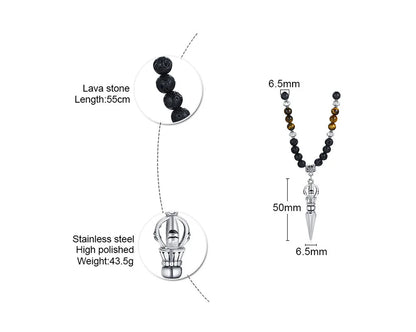 TIBETAN BUDDHIST PHURBA KILAYA THE MAGIC DAGGER WITHTIGER’S EYE LAVA STONE NECKLACE FOR MEN JEWELRY