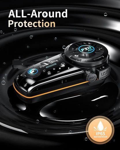 2pcs Fodsports FX8 Pro Motorcycle Helmet Intercom Bluetooth Headset Interphone,10 Riders 2000M,Dual Chip,Support APP.