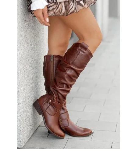 long women's boots Low Heel Side Zip Size 43 Suede Thigh High Women's Boots Retro Woman Booties Autumn Winter Knee High Boots
