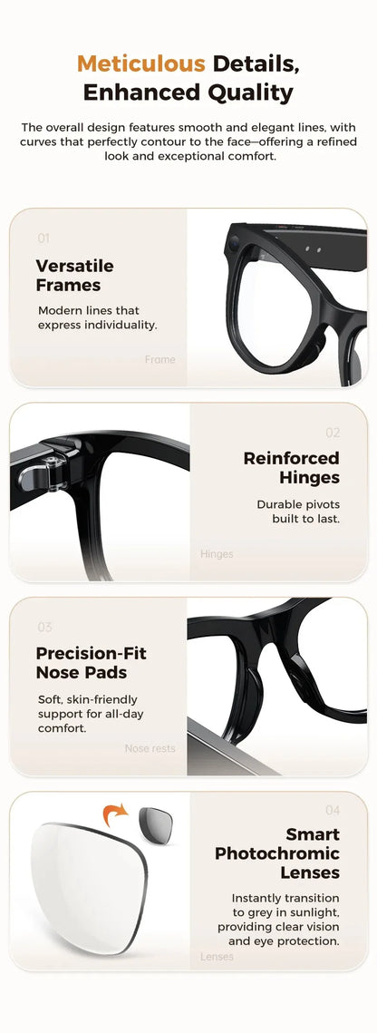 M02 AI Smart Glasses 8MP Camera Video Recording 100+Languages Translation Sunglasses Bluetooth Call Music Play with Charging Box