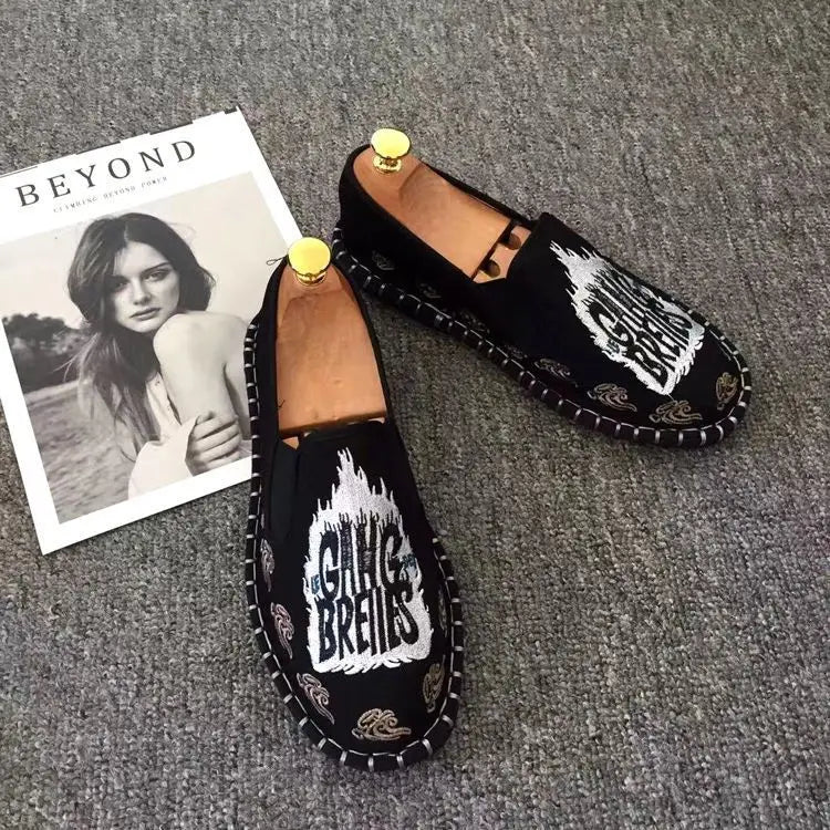 Old Beijing Cloth Shoes Embroidery Flower Social Guy Male Moccasin-Gommino Student Casual Shoes Fashion National Chinese Style