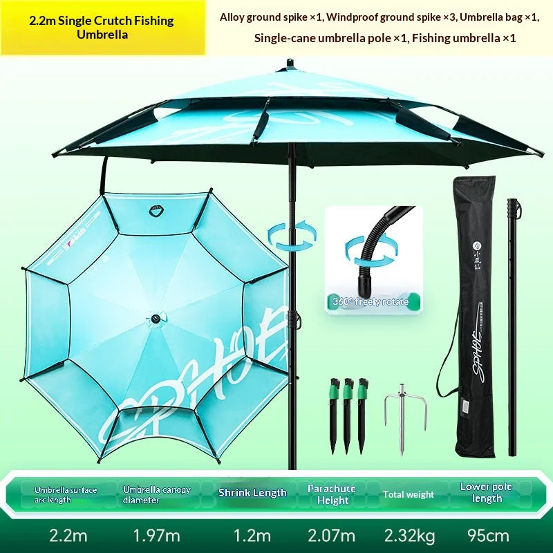 Heavy Duty Fishing Umbrella Thick UV Sunshade Three Fold Large Double Pole Beach Patio Camping Umbrella Base Included Outdoor