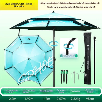 Heavy Duty Fishing Umbrella Thick UV Sunshade Three Fold Large Double Pole Beach Patio Camping Umbrella Base Included Outdoor