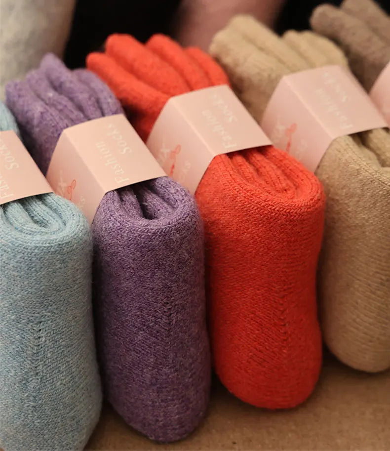 5 Pairs Winter Super Thicker Warm Socks Wool Women Socks New Solid Merino Wool Socks Against Cold Snow Men Terry Sock Size 36-42