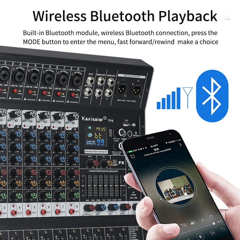 8/12 Channel Digital Mixer Audio Console 100 DSP Effects Bluetooth USB MP3 DJ Reverberation Sound Mixing Console