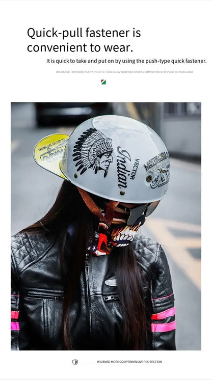 Retro Bucket Half Helmet for Men & Women - Motorcycle & Electric Bike Safety Helmet
