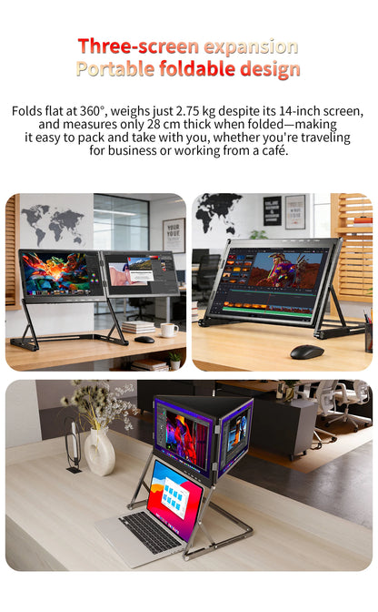 SIBOLAN 16 Inch Triple Screen Foldable Extender Display 2.5k/1080P IPS All-Metal Adjustable Stand USB C for MAC Laptop Travel