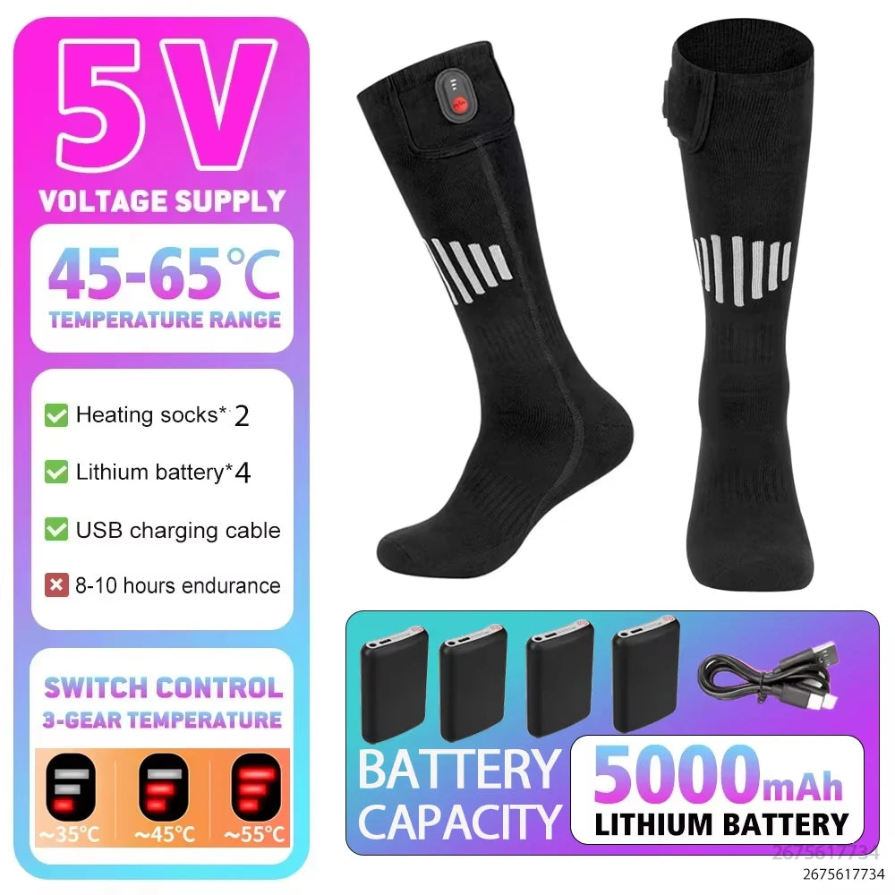 Winter Heated Socks Warm Ski Electric Heating Thick Soft Stockings Unisex For Outdoor Thermal Hunting Camping Warmer