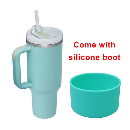 40oz Tumbler with Handle Straw and Silicone Boom Stainless Steel Vacuum Thermos Cup Large Capacity Travel Car Coffee Mug Logo