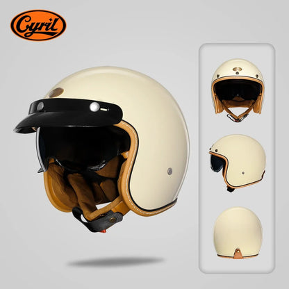 Retro 3/4 Open Face Half Motorcycle Helmet CYRIL B206 Lightweight Adult Vantage Jet Helmet for Men Women DOT ECE Approved