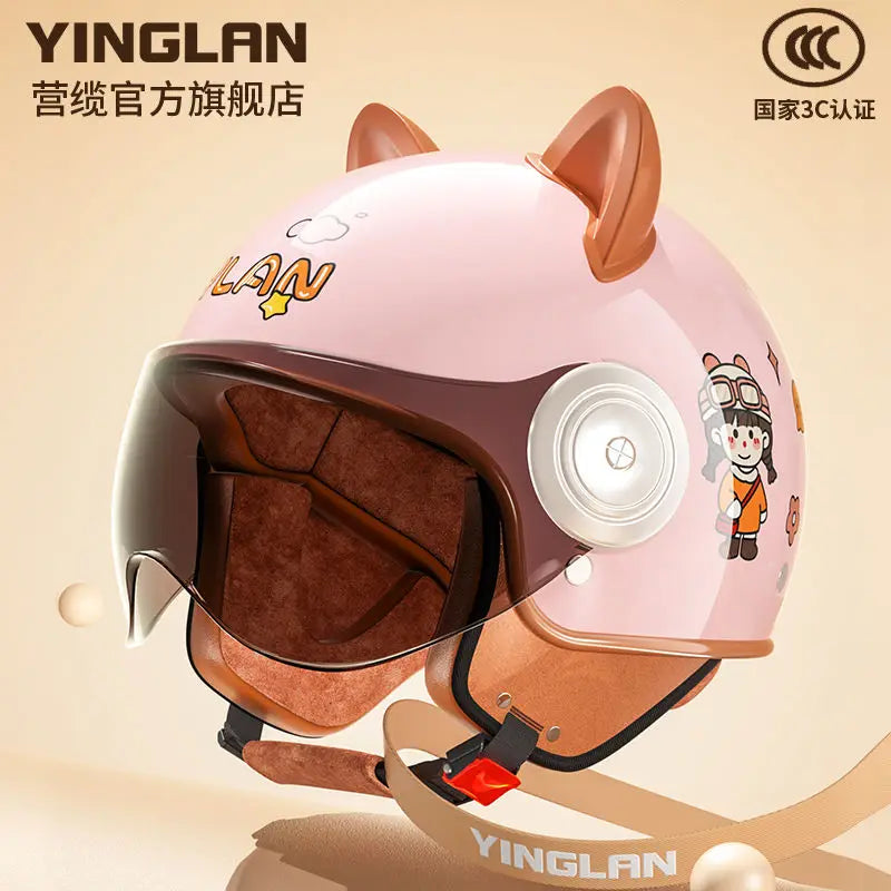 Winter Warm Women's Electric Car Helmet Four Seasons Motorcycle Safety Cap Full Face Helmet 3C Certified Abs Material