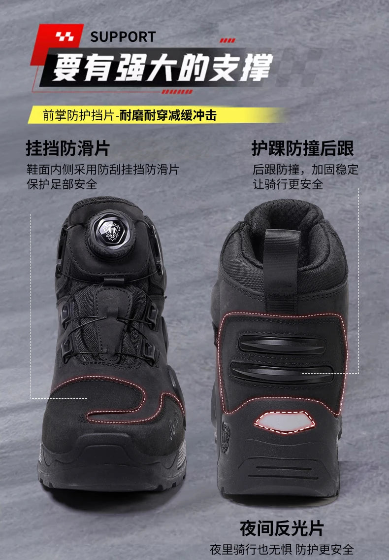 Motorcycle Riding Boots Waterproof Cowhide Leather Breathable Anti-Slip Wear-Resistant Touring Moto Shoes for Men Women