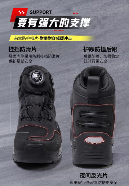 Motorcycle Riding Boots Waterproof Cowhide Leather Breathable Anti-Slip Wear-Resistant Touring Moto Shoes for Men Women