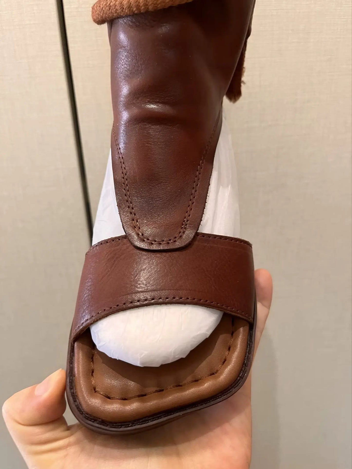 Birkuir High Top Open Toe Sandals For Women Summer Boots Luxury Hollow Out Beach Sandals Genuine Leather Flats Shoes Ladies