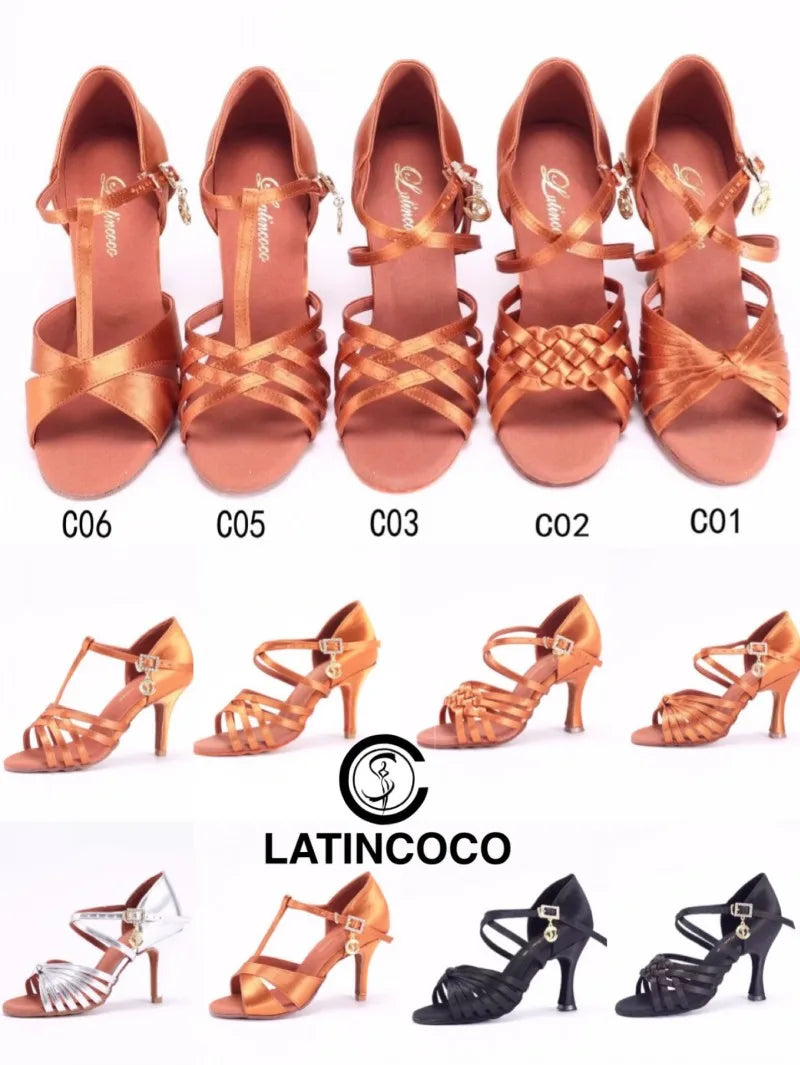 SW Latin Dance Premium Elegant Professional Women's Medium High Heel Soft Sole Ballroom Competition Dance Shoes for Practice