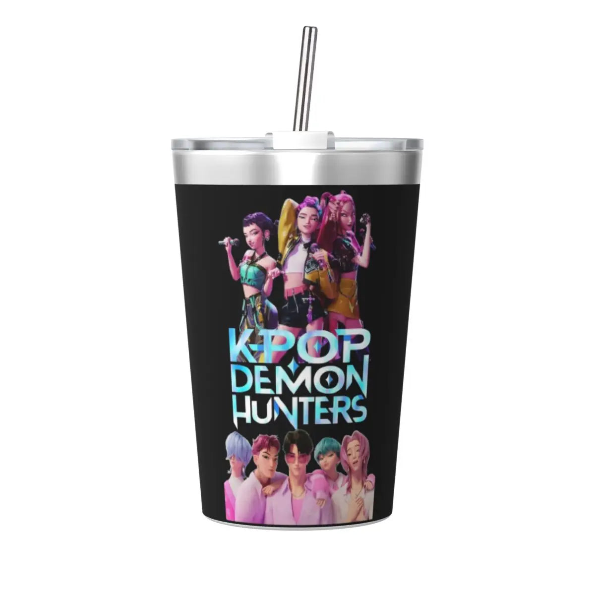 Mystery Saja Boys Kpop Demon Hunters Tumbler With Straw For Kids Stainless Steel Travel Mugs Double Wall Vacuum Insulated 12oz