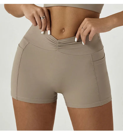 Tight Fitting Hip Yoga Shorts Pockets Women High Waisted Fitness Outdoor Leggings Scrunch Lifting Yoga Biker Shorts