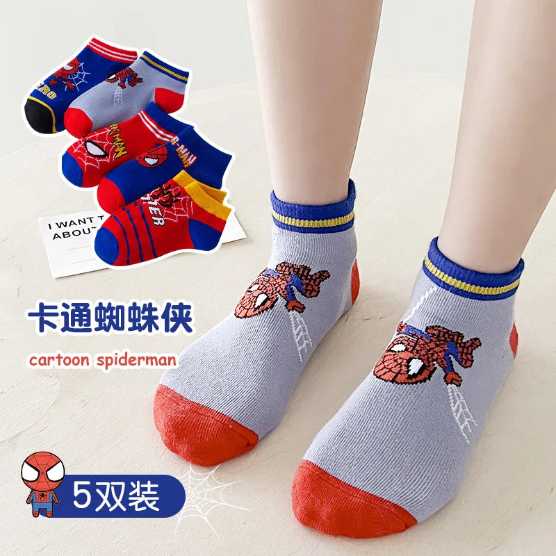 5 Pairs Spiderman Children Socks Anime Kids Boys Short Sock Kawaii Child Cartoon Baby Summer Spring Boat Socks Kids Gift 1-12Y