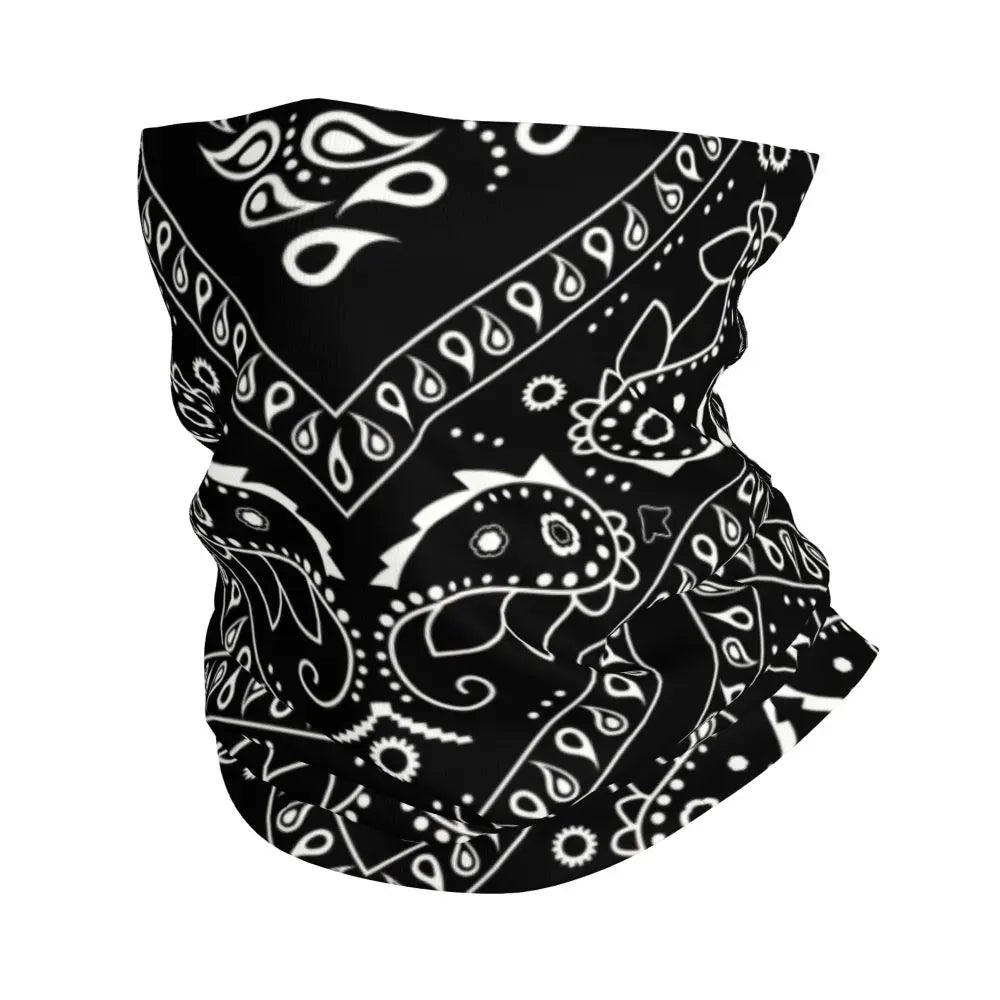 Custom Black Bandana Pattern Bandana Neck Gaiter for Hiking Cycling Women Men Wrap Scarf Paisley Style Headband Warmer
