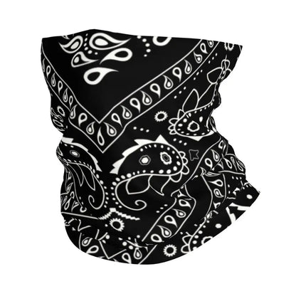 Custom Black Bandana Pattern Bandana Neck Gaiter for Hiking Cycling Women Men Wrap Scarf Paisley Style Headband Warmer