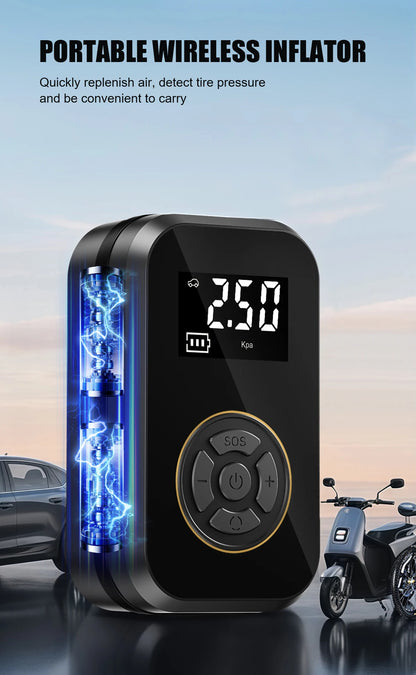 Multifunction Digital Air Pump, Portable Tire Inflator with SOS Light for Car Motorcycle Bicycle Tires, Balls, Boats, Camping