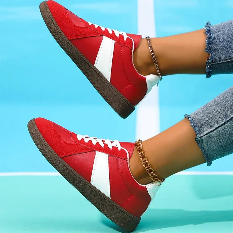 Comfort Flat Heel Non Slip Sneakers Women 2025 Autumn Mix Color Lace Up Sports Shoes Woman's Breathable Soft Sole Running Shoes