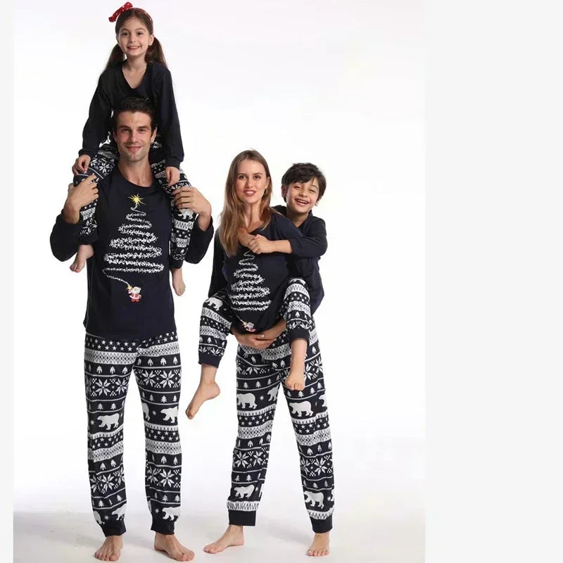 Christmas Family Matching Pajamas Set Firework Print Mom Dad Kids Home Clothes Warm Soft Sleepwear Baby&Dog Romper Pjs Xmas Look