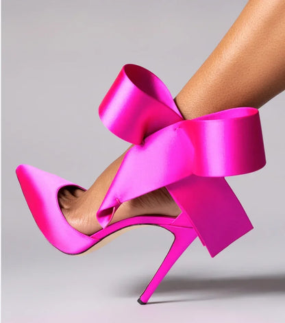Spotted Breathable Mesh Pumps Big Bow Pointed Stiletto Buckle Strap High Heels Fashion Party Banquet Wedding Pumps For Women 47