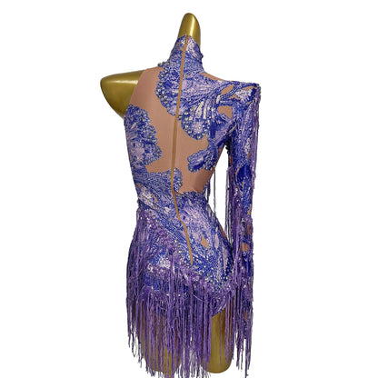Sparkly Sequins Tassel One Shoulder Tight Bodysuit Women Dance Leotard Outfit Nightclub Bar Performance Costume Stage Wear Duxiu