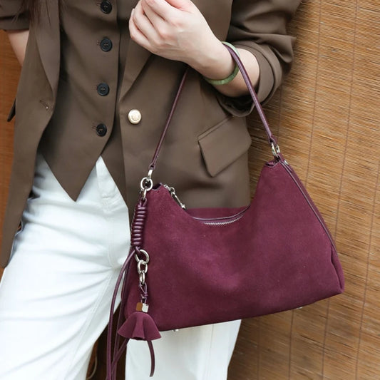Hifashion Vintage Matte Suede Genuine Leather Underarm Shoulder Bags For Women 2025 Luxury Designer Hobo Tote Ladies Handbags
