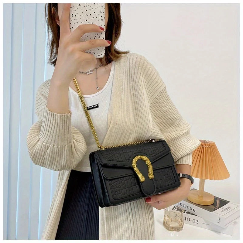 Fashion Printed Chain Shoulder Bag for Women, Trendy Small Square Crossbody, Travel Shopping Gift for Girlfriend