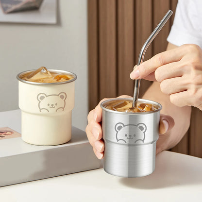 WORTHBUY 300ML Cute Little Bear Water Mug 304 Stainless Steel Coffee Cup With Wooden Anti Scald Pad Office Workers Tumbler