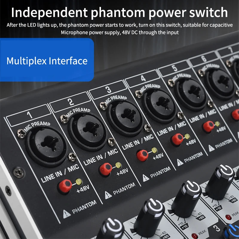 8/12 Channel Digital Mixer Audio Console 100 DSP Effects Bluetooth USB MP3 DJ Reverberation Sound Mixing Console