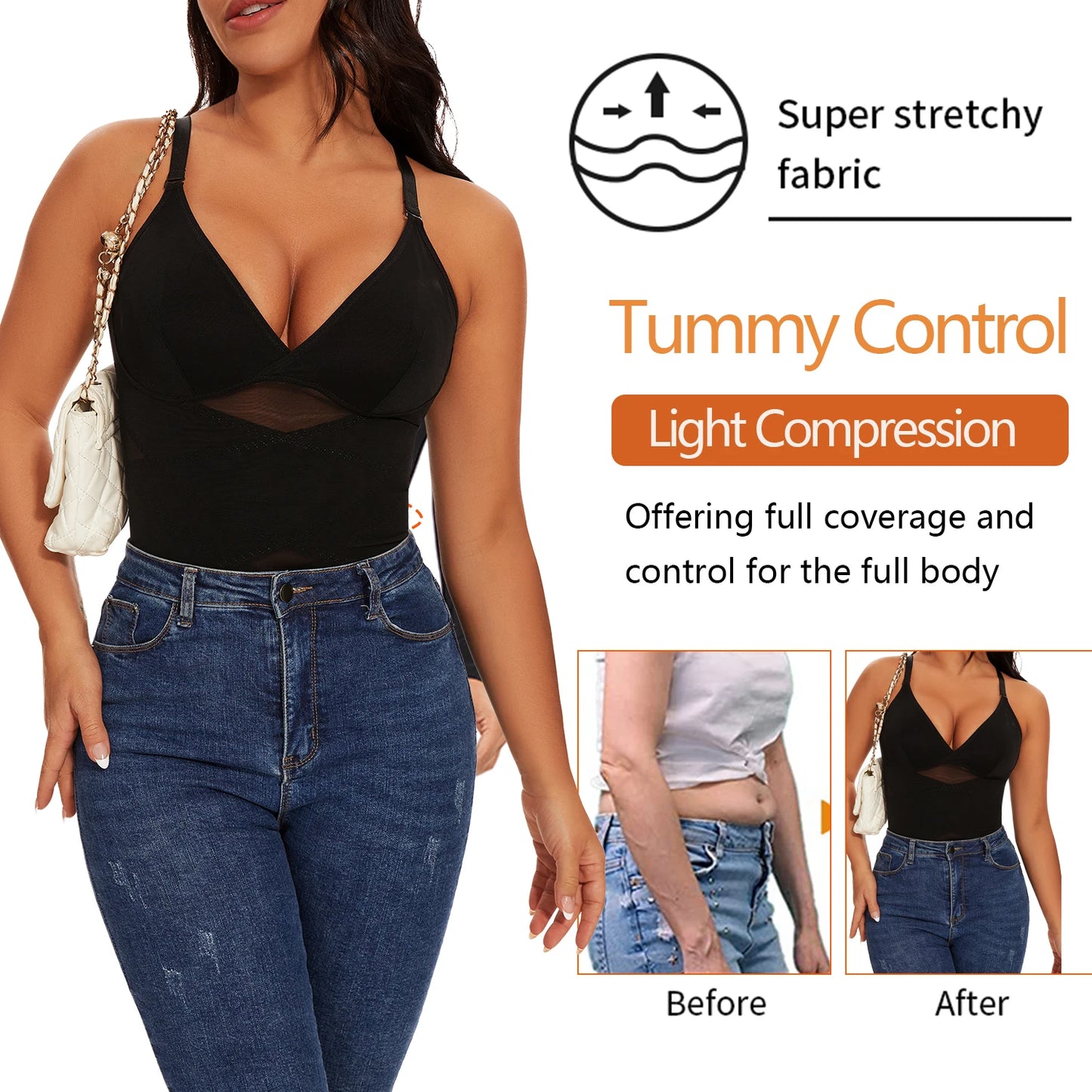 Women's Mesh Body Shaper Tummy Control Shapewear Tank Tops Compression Cami Summer Tops Deep V-neck Camisoles Slimming S-3XL New
