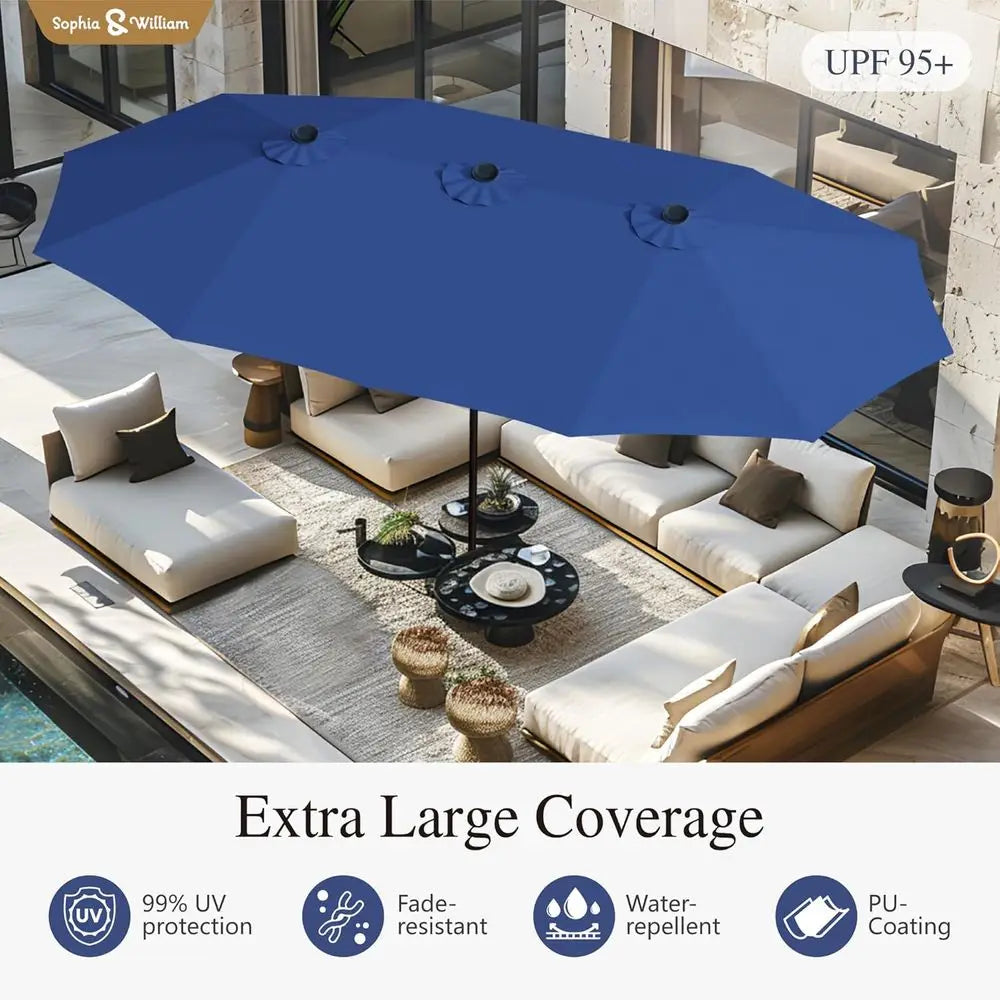 15ft Extra Large Outdoor Patio Umbrella with Base, Heavy Duty Double-sided Fade Resistant, Ideal for Pool, Garden, Backyard, Haz