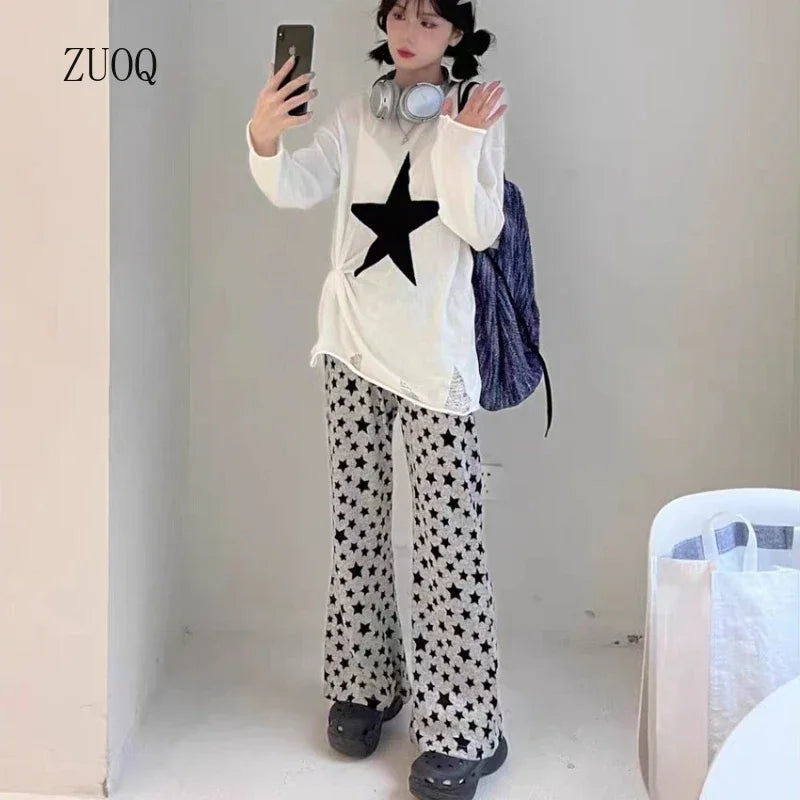 American Retro Flared Pants Women Summer High Waist Thin Full-Length High Street Hip-hop Casual Y2k Trousers Streetwear Female