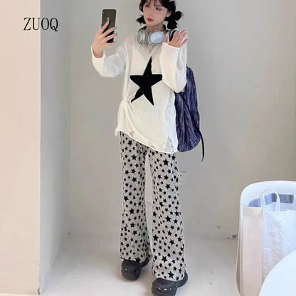 American Retro Flared Pants Women Summer High Waist Thin Full-Length High Street Hip-hop Casual Y2k Trousers Streetwear Female