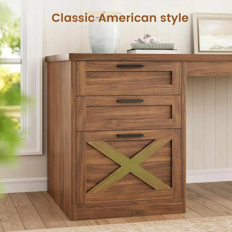 55.1 Executive Office Desk with 3 Drawers and Farmhouse Design Featuring File Drawer Storage Shelves and Built-in Power Outlet