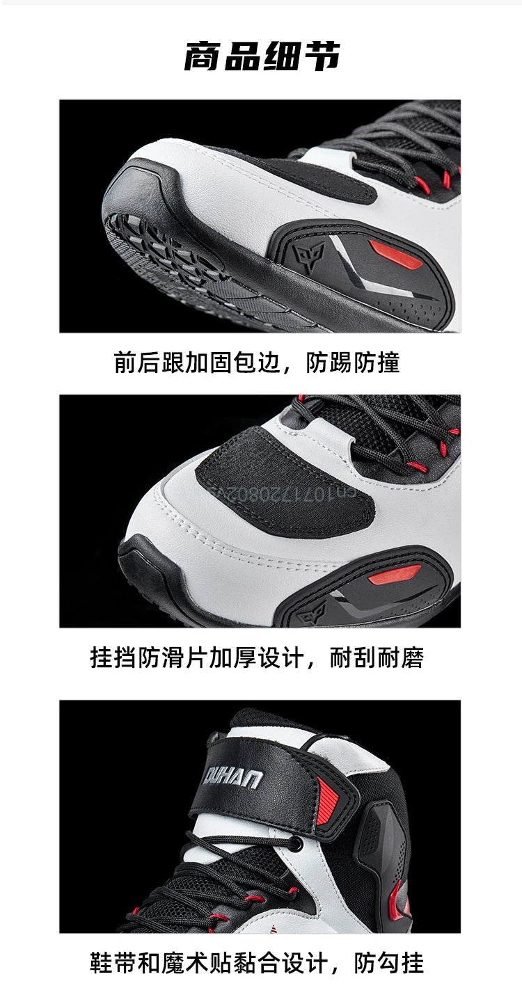 DUHAN  Motorcycle Boots Male Boots for Men Motocross Waterproof Anti Slip Fall Prevention Mid Top Leather Cycling Riding Shoes