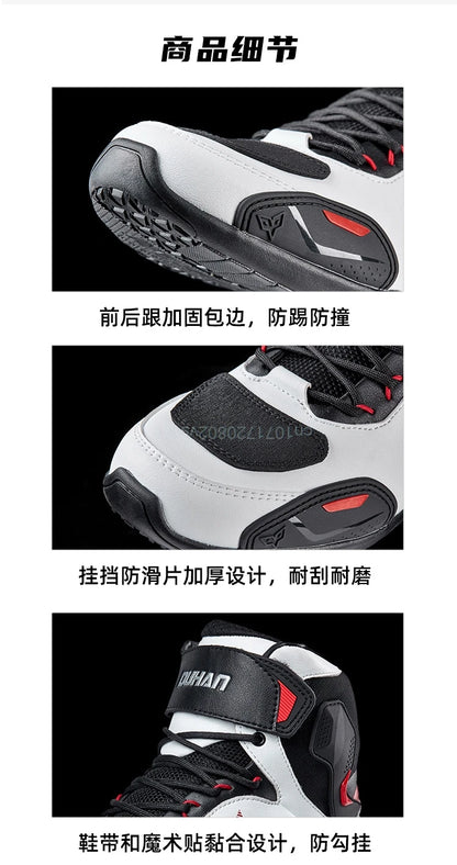 DUHAN  Motorcycle Boots Male Boots for Men Motocross Waterproof Anti Slip Fall Prevention Mid Top Leather Cycling Riding Shoes