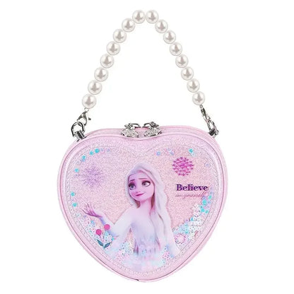 Disney Elsa Shoulder Bag Shiny Quicksand Pearl Handbag Heart-shaped Crossbody Bag For Girls Gifts