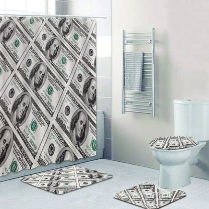 US Dollar Bill Banknotes Bathroom Shower Curtain Set for  Money Currency Notes Bath Mat Rug  Toilet Carpet Home Decor