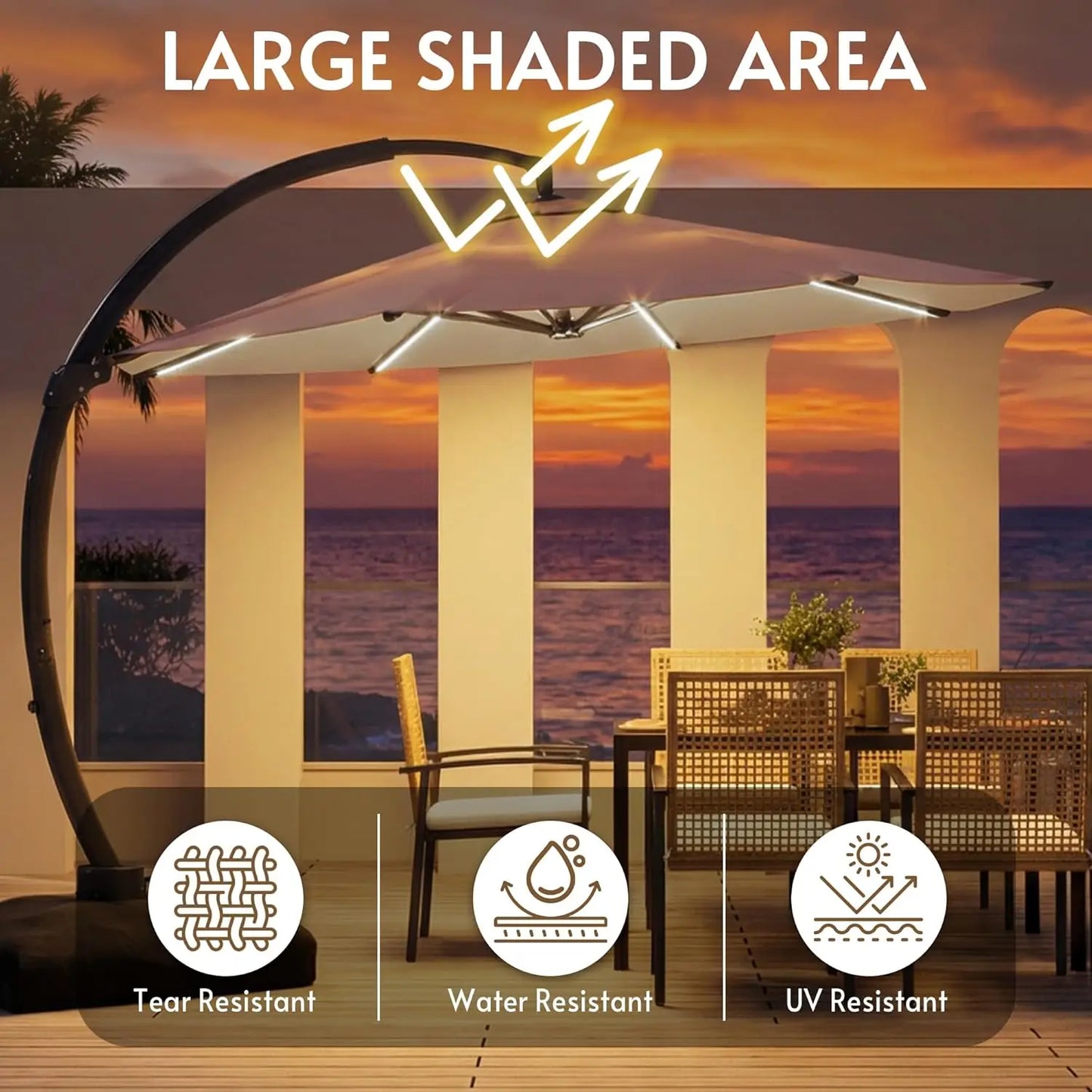 11FT Solar Powered LED Light Cantilever Patio Umbrella with Base Included, Large Cantilever Umbrella with, Customized