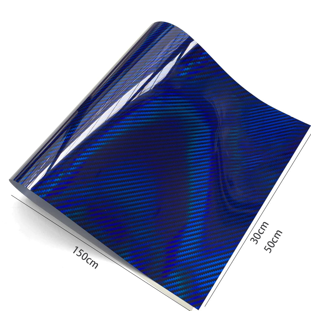 Laser Blue Carbon Fiber Car Stickers Glossy Holographic Color Change Film Self-Adhesive Vinyl Car Wrap Cover Air Release Foil