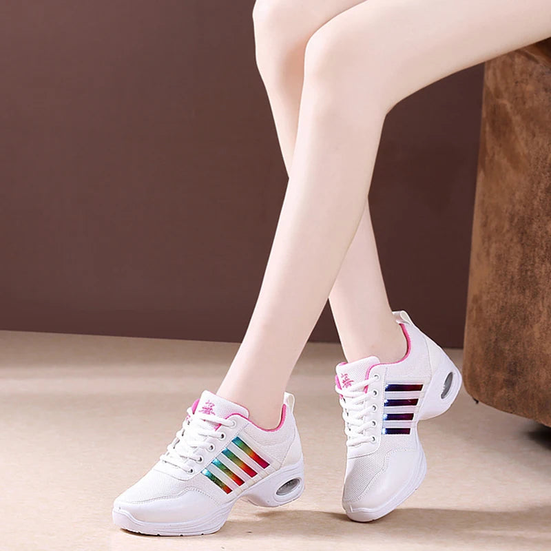 Dance Sneakers for Woman Jazz Shoes Mesh Modern Outsole Dance Sneakers Breathable Lightweight Dancing Fitness Shoes for Women