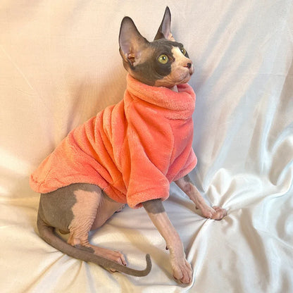 Soft Warm High Neck Fleece Pet Cat Hoodie Kitten Coat Sphynx Clothing without Hat for Cats Autumn Winter Pet Clothes Outfits